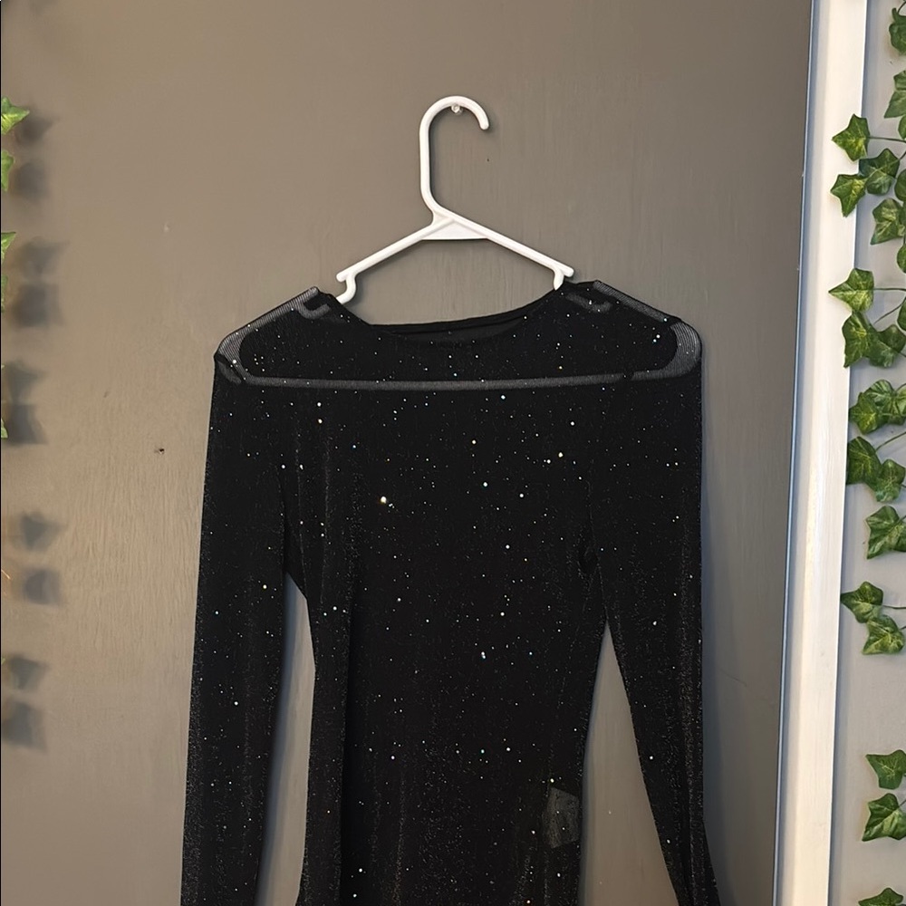 SHEIN Black Sequin Fitted Bodysuit Blouse